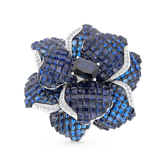 Sterling Silver 925 brooch Rhodium Plated Embedded With Sapphire Corundum