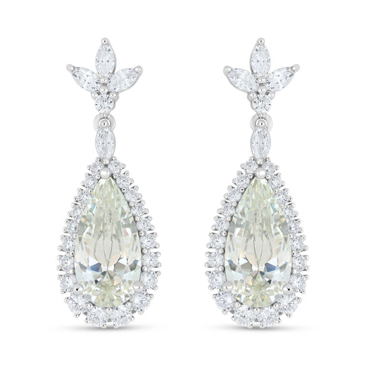 Sterling Silver 925 Earring Rhodium Plated Embedded With Diamond Zircon And White Zircon
