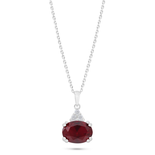 Sterling Silver 925 Necklace Rhodium Plated Embedded With Ruby Corundum And White Zircon
