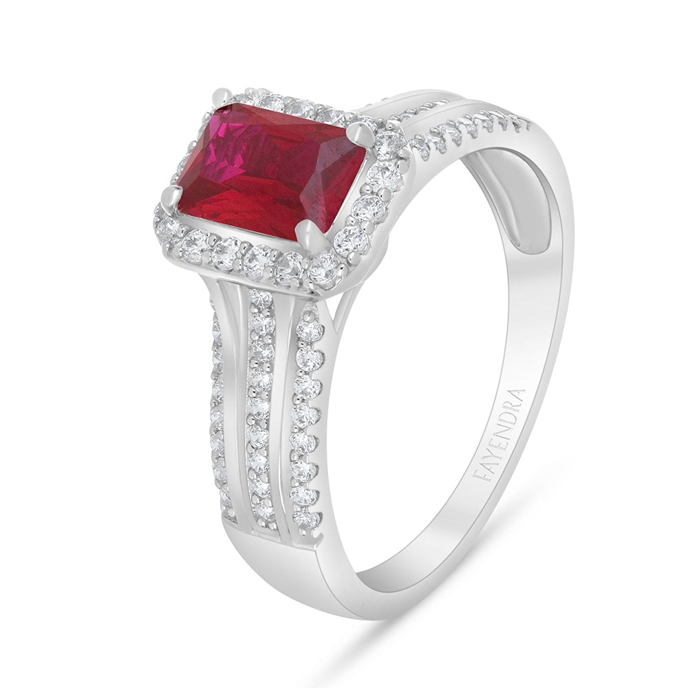 Sterling Silver 925 Ring Rhodium Plated Embedded With Ruby Corundum And White Zircon