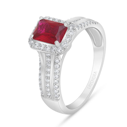 Sterling Silver 925 Ring Rhodium Plated Embedded With Ruby Corundum And White Zircon