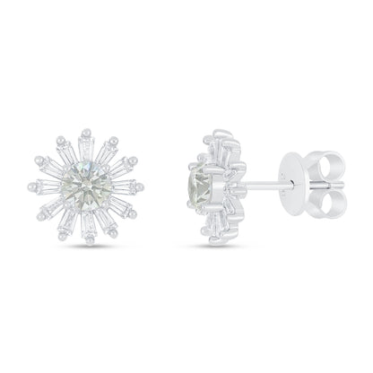 Sterling Silver 925 Earring Rhodium Plated Embedded With Diamond Zircon And White Zircon