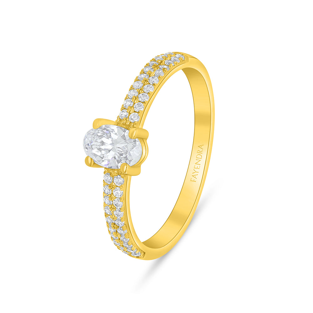 خاتم من الفضة الخالصة عيار 925 مطلي ذهبي مرصع فص ابيض