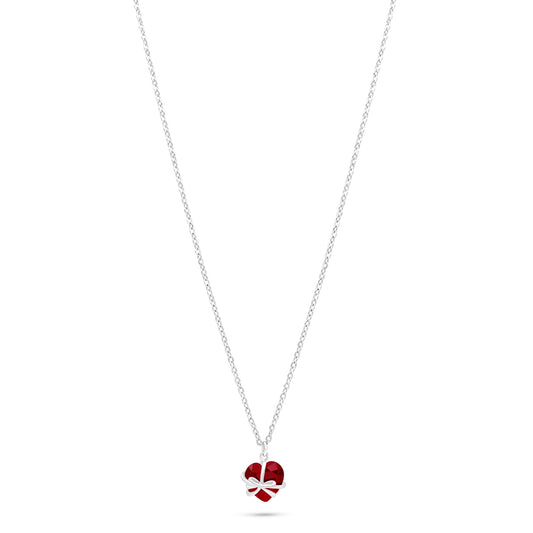 Sterling Silver 925 Necklace Rhodium Plated Embedded With Ruby Corundum