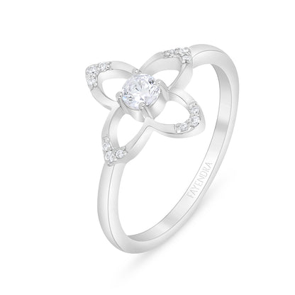 خاتم من الفضة الخالصة عيار 925 مطلي روديوم مرصع فص ابيض