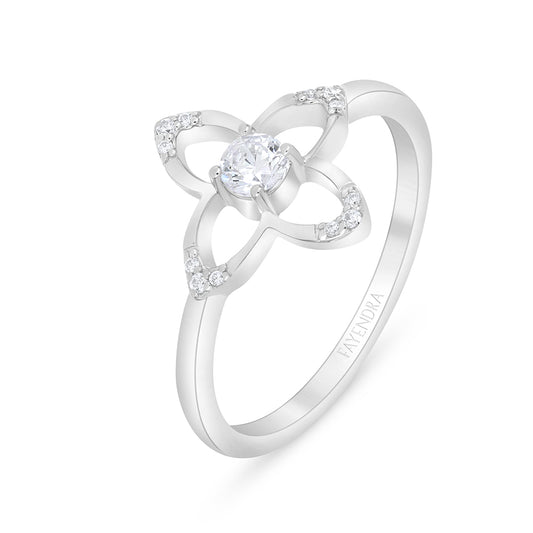 Sterling Silver 925 Ring Rhodium Plated Embedded With White Zircon