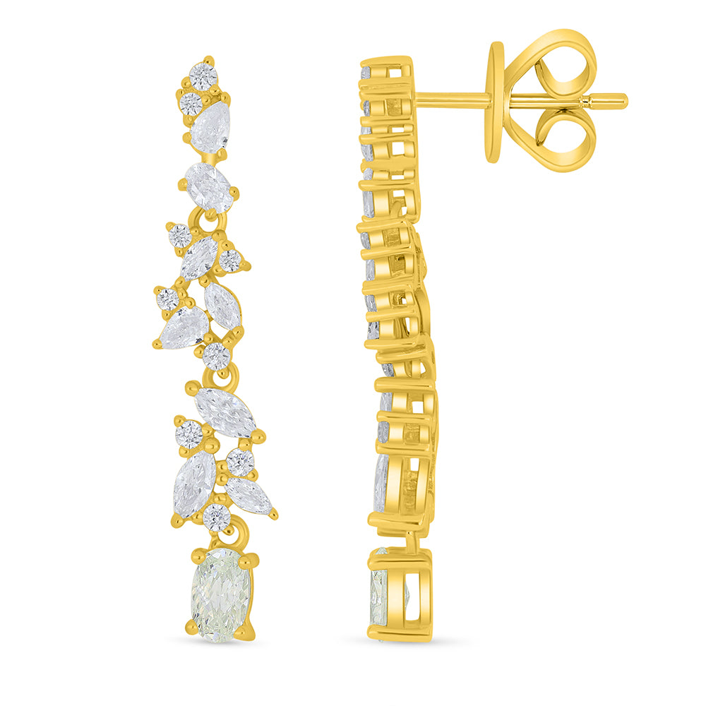 Sterling Silver 925 Earring Golden Plated Embedded With Diamond Zircon And White Zircon