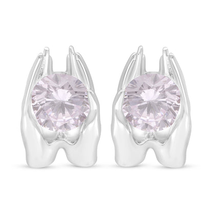 Sterling Silver 925 Earring Rhodium Plated Embedded With Pink Zircon