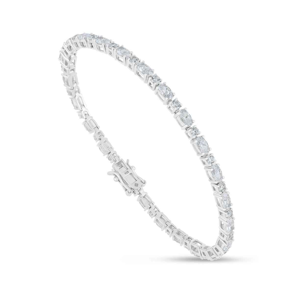 Sterling Silver 925 Bracelet Rhodium Plated Embedded With White Zircon