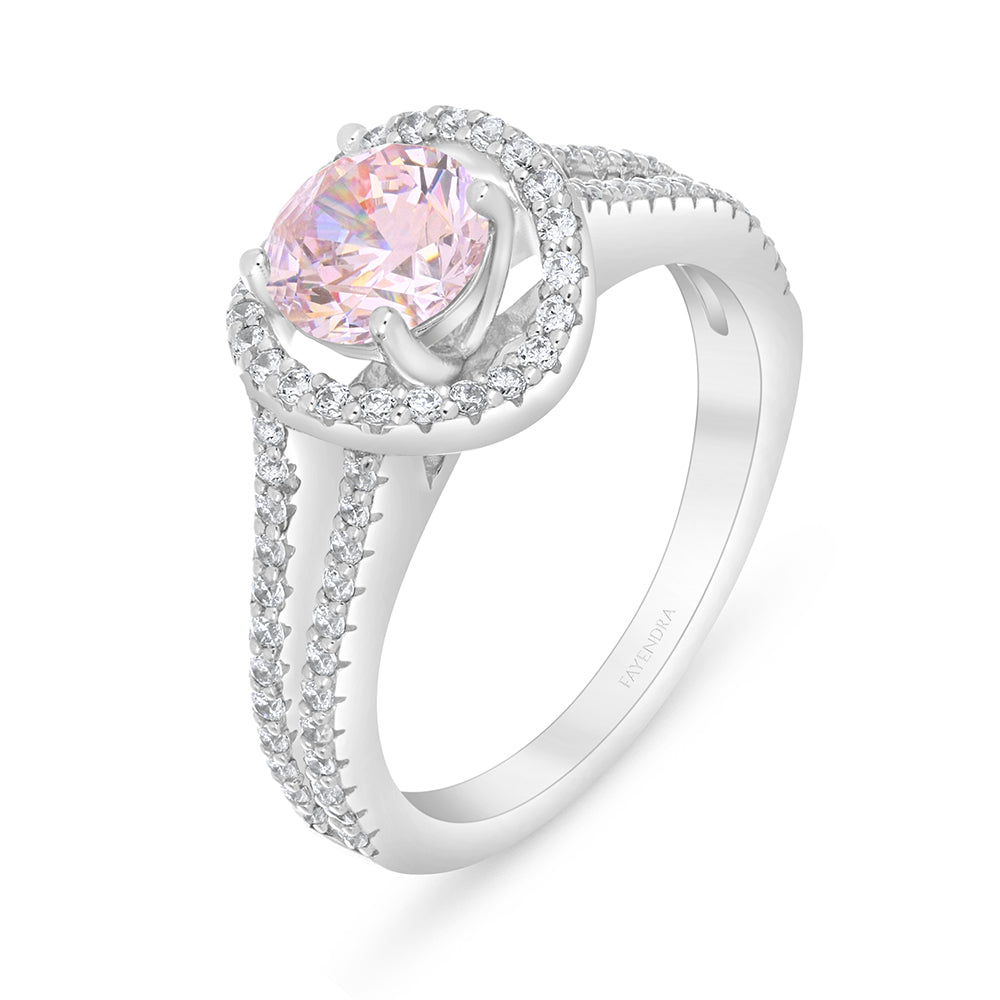 Sterling Silver 925 Ring Rhodium Plated Embedded With Pink Zircon And White Zircon