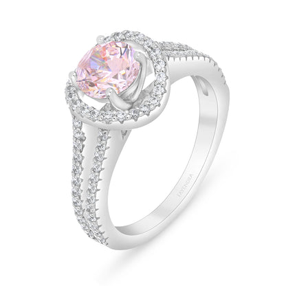 Sterling Silver 925 Ring Rhodium Plated Embedded With Pink Zircon And White Zircon