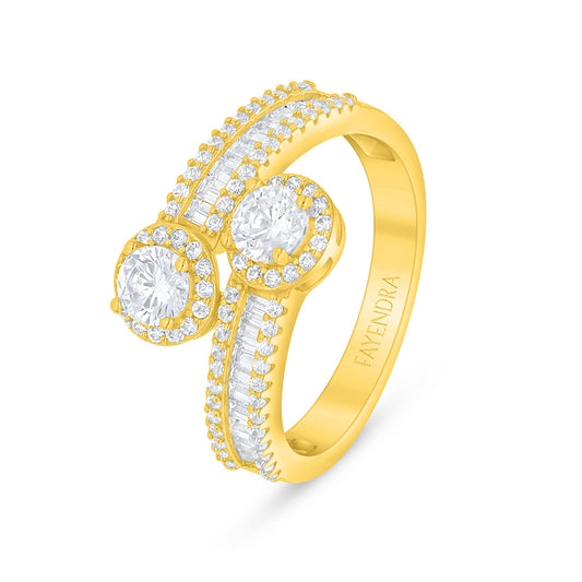 Sterling Silver 925 Ring Golden Plated Embedded With White Zircon