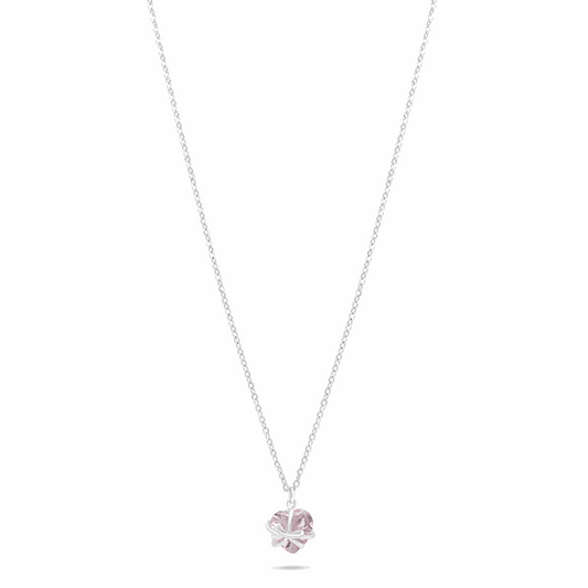 Sterling Silver 925 Necklace Rhodium Plated Embedded With Pink Zircon