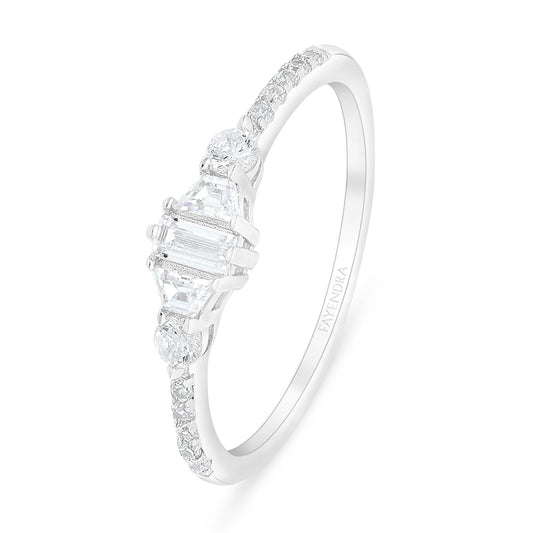 Sterling Silver 925 Ring Rhodium Plated Embedded With White Zircon