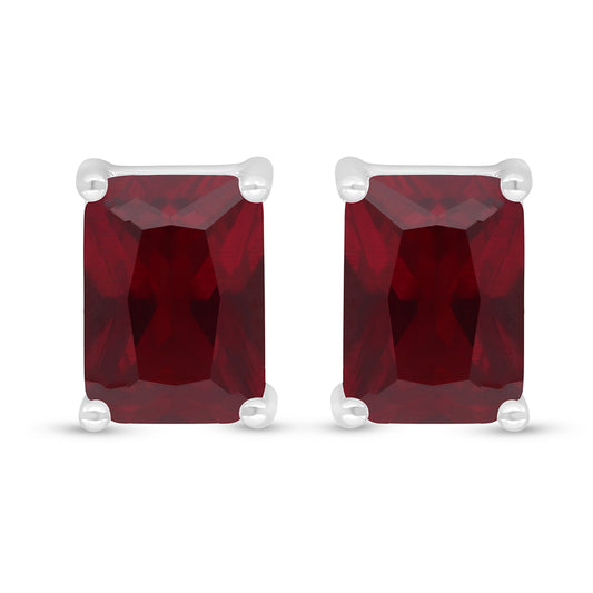 Sterling Silver 925 Earring Rhodium Plated Embedded With Ruby Corundum