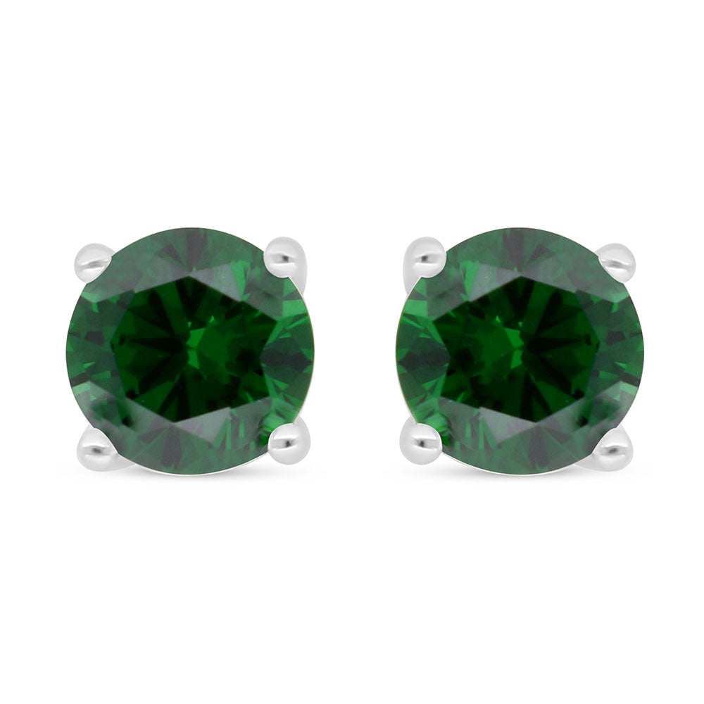 Sterling Silver 925 Earring Rhodium Plated Embedded With Emerald Zircon