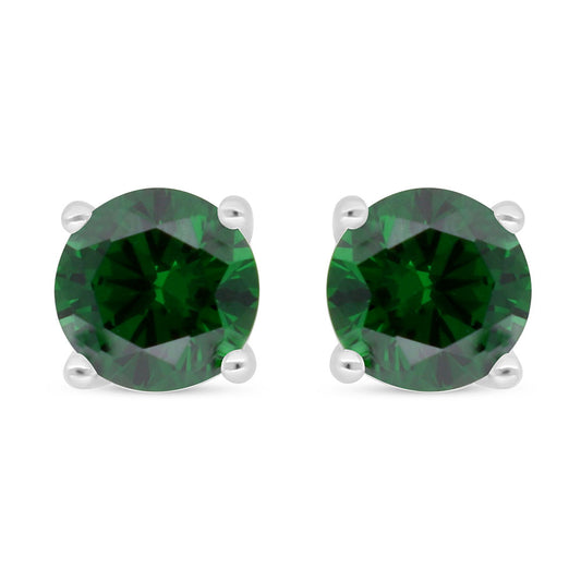 Sterling Silver 925 Earring Rhodium Plated Embedded With Emerald Zircon