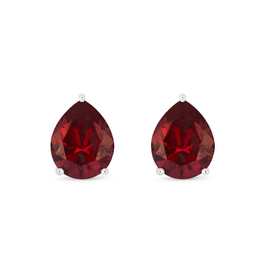 Sterling Silver 925 Earring Rhodium Plated Embedded With Ruby Corundum