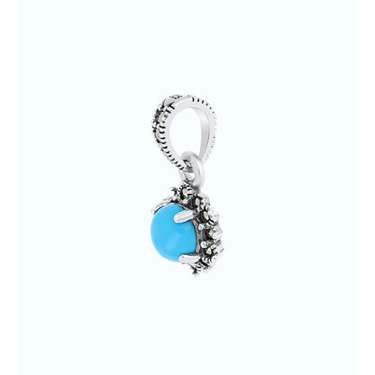 Sterling Silver 925 Pendant Embedded With Natural Processed Turquoise And Marcasite Stones