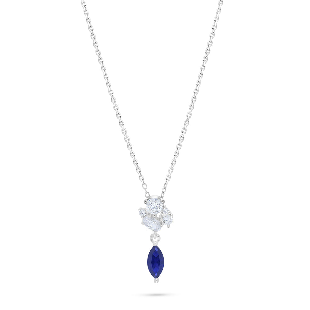 Sterling Silver 925 Necklace Rhodium Plated Embedded With Sapphire Corundum And White Zircon