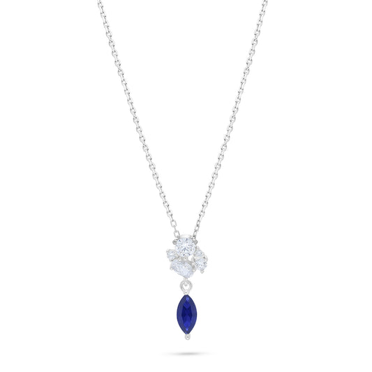 Sterling Silver 925 Necklace Rhodium Plated Embedded With Sapphire Corundum And White Zircon