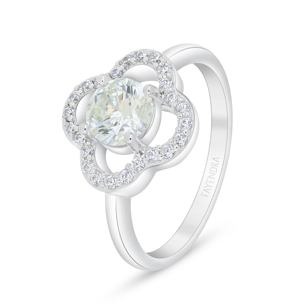 Sterling Silver 925 Ring Rhodium Plated Embedded With Diamond Zircon And White Zircon