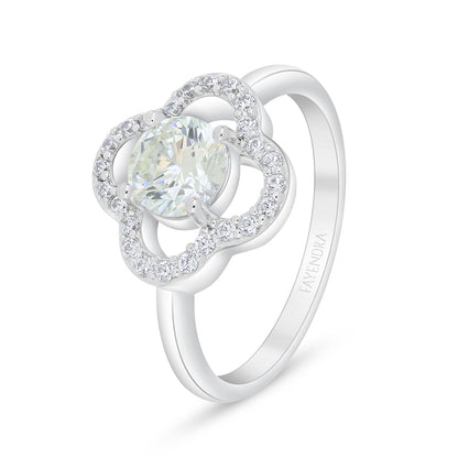 Sterling Silver 925 Ring Rhodium Plated Embedded With Diamond Zircon And White Zircon