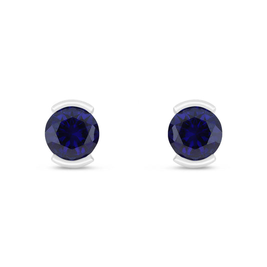 Sterling Silver 925 Earring Rhodium Plated Embedded With Sapphire Corundum