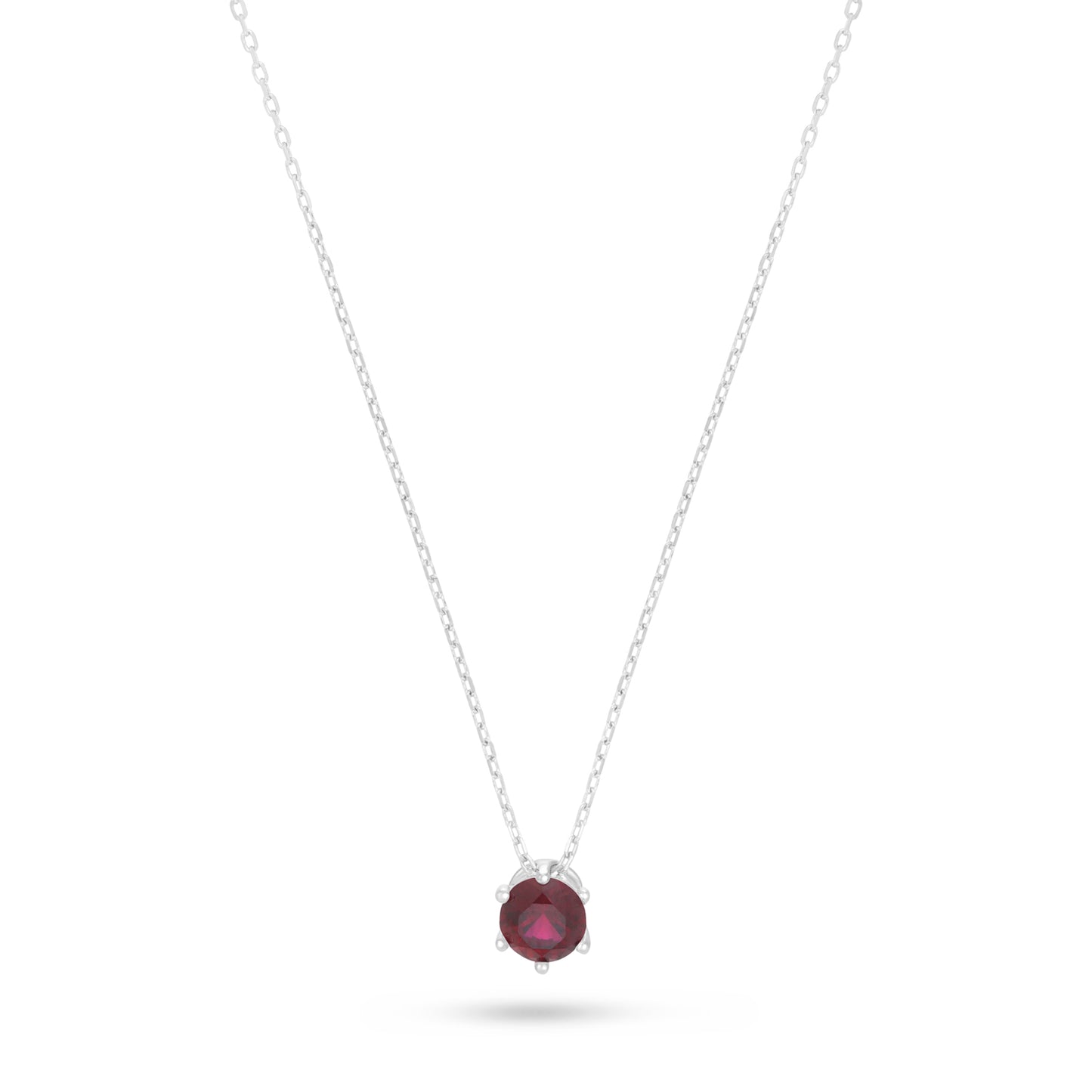 Sterling Silver 925 Necklace Rhodium Plated Embedded With Ruby Corundum