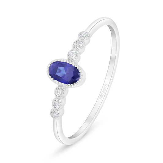 Sterling Silver 925 Ring Rhodium Plated Embedded With Sapphire Corundum And White Zircon
