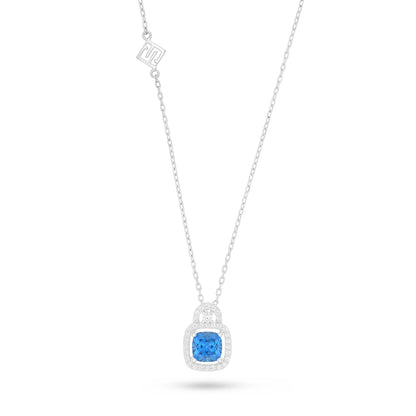 Sterling Silver 925 Necklace Rhodium Plated Embedded With Blue Spinel And White Zircon
