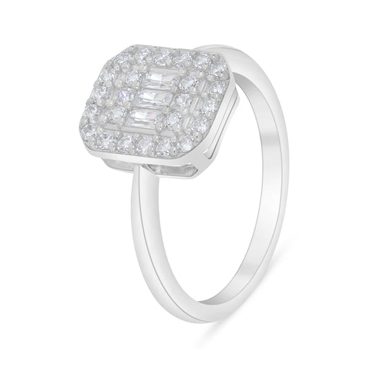 Sterling Silver 925 Ring Rhodium Plated Embedded With White Zircon