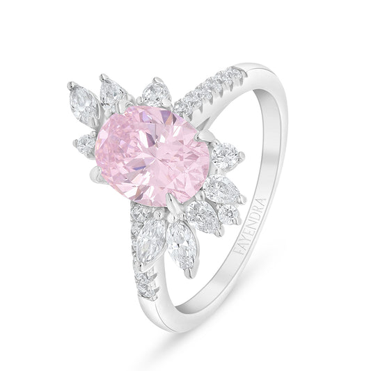 Sterling Silver 925 Ring Rhodium Plated Embedded With Pink Zircon And White Zircon