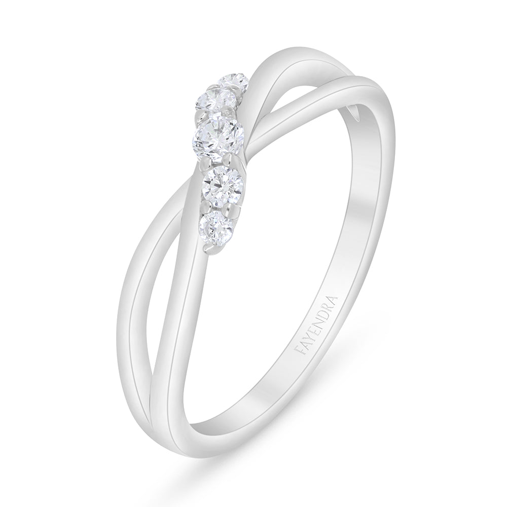 Sterling Silver 925 Ring Rhodium Plated Embedded With White Zircon