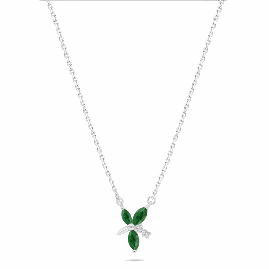 Sterling Silver 925 Necklace Rhodium Plated Embedded With Emerald Zircon And White Zircon