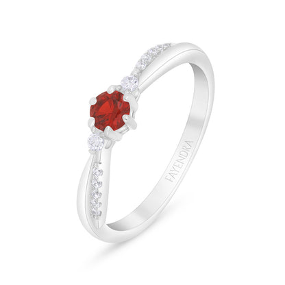 Sterling Silver 925 Ring Rhodium Plated Embedded With Ruby Corundum And White Zircon