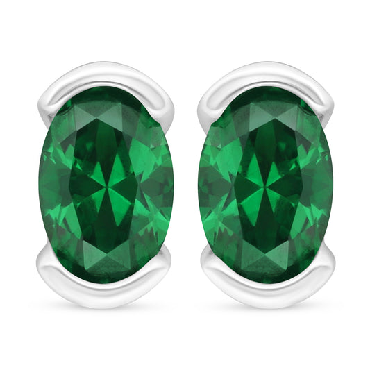 Sterling Silver 925 Earring Rhodium Plated Embedded With Emerald Zircon
