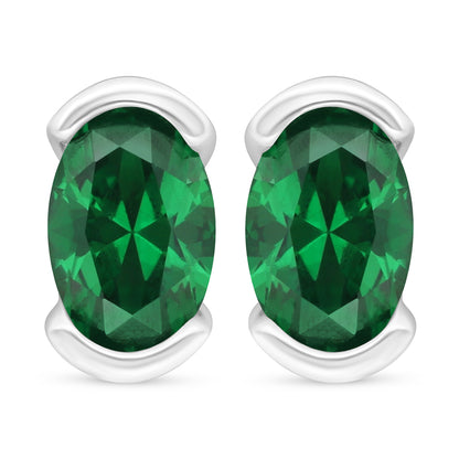 Sterling Silver 925 Earring Rhodium Plated Embedded With Emerald Zircon