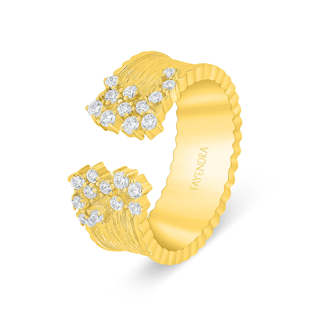 خاتم من الفضة الخالصة عيار 925 مطلي ذهبي مرصع فص ابيض