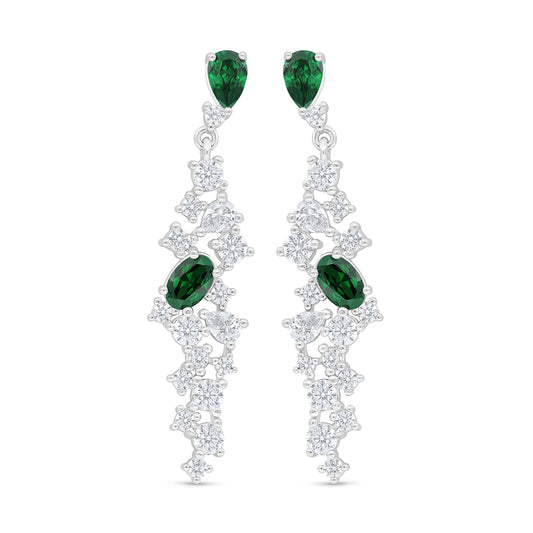 Sterling Silver 925 Earring Rhodium Plated Embedded With Emerald Zircon And White Zircon