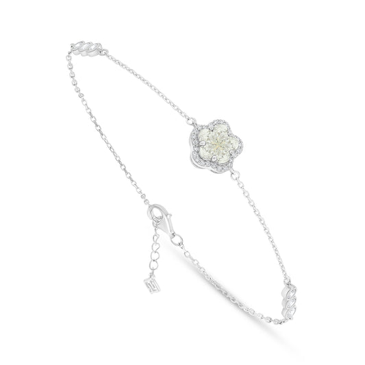 Sterling Silver 925 Bracelet Rhodium Plated Embedded With Diamond And White Zircon