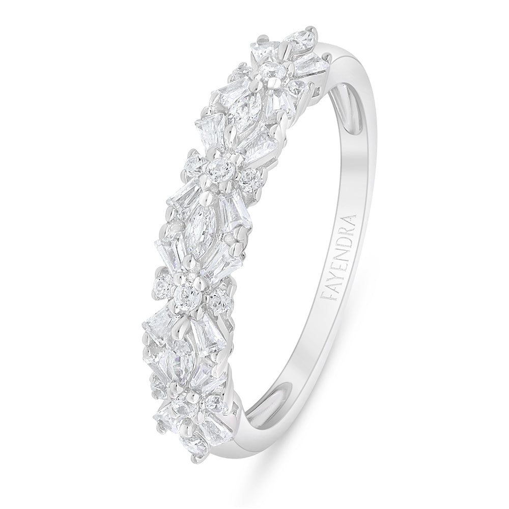 Sterling Silver 925 Ring Rhodium Plated Embedded With White Zircon