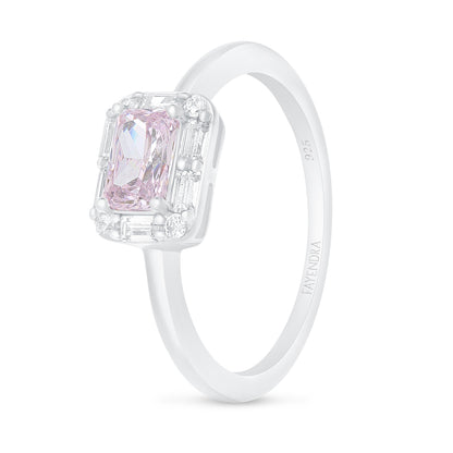Sterling Silver 925 Ring Rhodium Plated Embedded With Pink Zircon And White Zircon