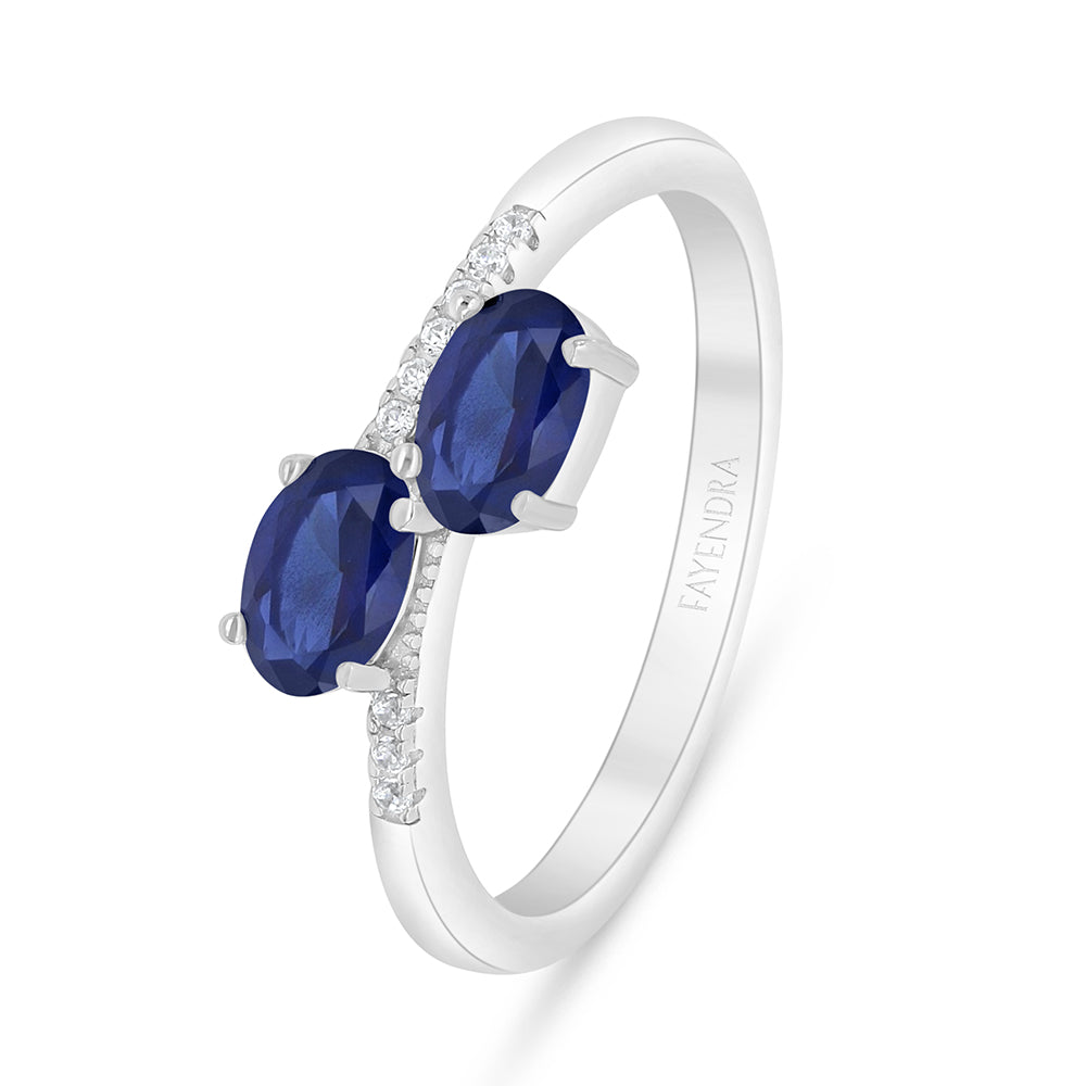 خاتم من الفضة الخالصة عيار 925 مطلي روديوم مرصع زفير كروندوم و فص ابيض