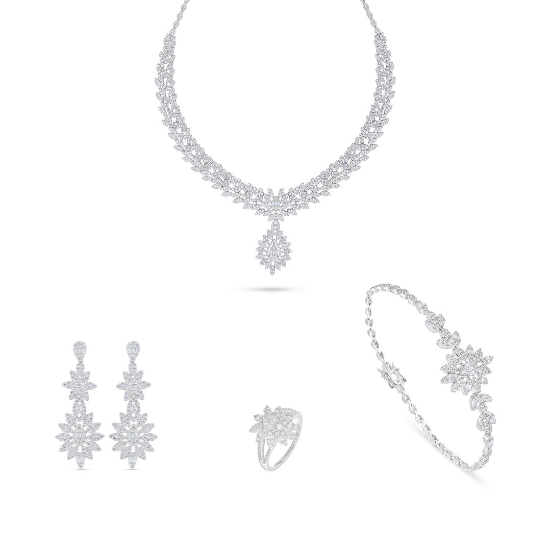 Sterling Silver 925 Set Rhodium Plated Embedded With White Zircon