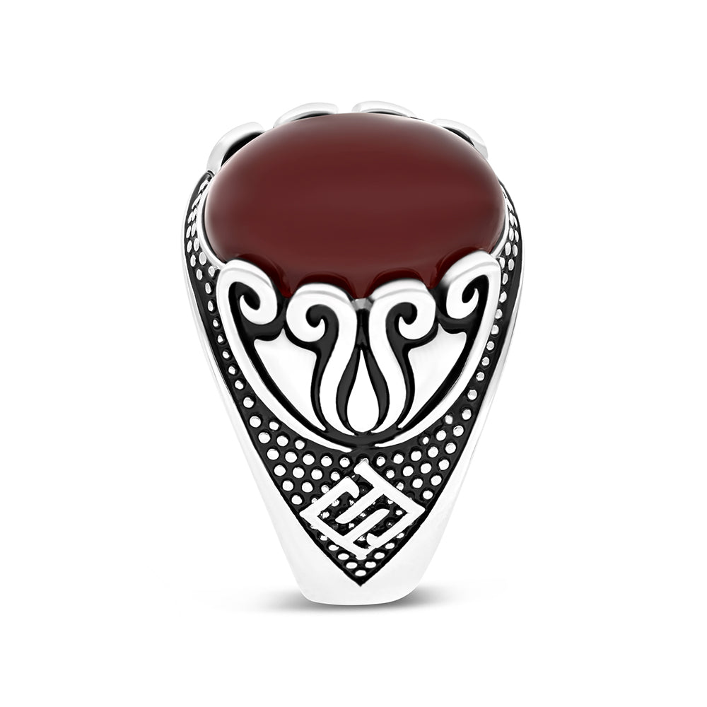 خاتم رجالي فضة عيار 925 مطلي روديوم احجار عقيق طبيعي LOGO