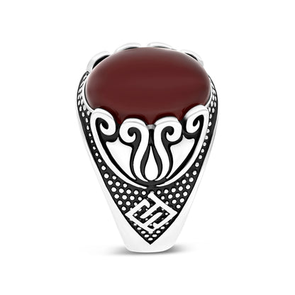 خاتم رجالي فضة عيار 925 مطلي روديوم احجار عقيق طبيعي LOGO