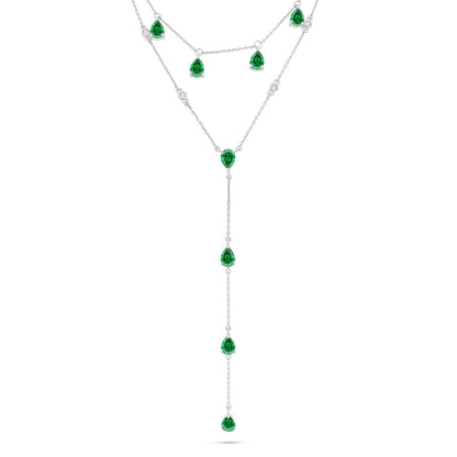 Sterling Silver 925 Necklace Rhodium Plated Embedded With Emerald Zircon And White Zircon
