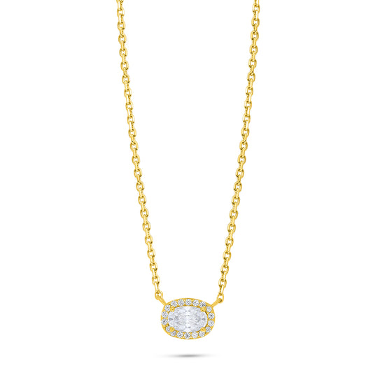 Sterling Silver 925 Necklace Golden Plated Embedded With White Zircon