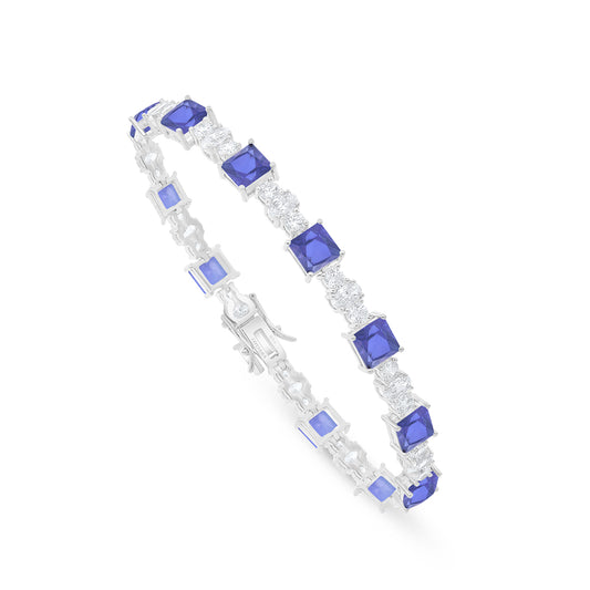 Sterling Silver 925 Bracelet Rhodium Plated Embedded With Sapphire Corundum And White Zircon